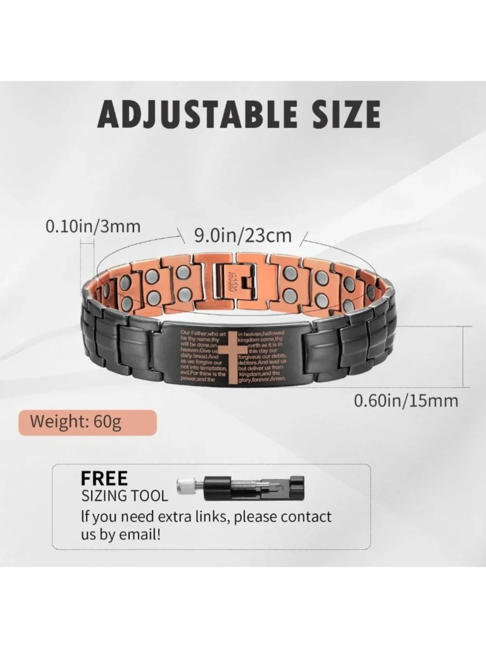 Adjustable Magnetic Copper Cross Bracelet for Men - Strength & Style Jewelry